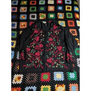 VTG Lane Bryant Christmas Cardigan Sweater Size 22/24 Black Embroidered Beaded